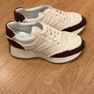 Veronica Beard Cream and Brown Sneakers